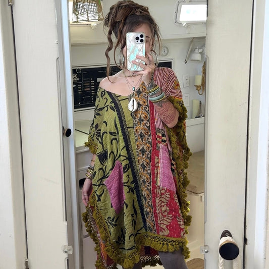 Cozy Kantha • Tassel Poncho